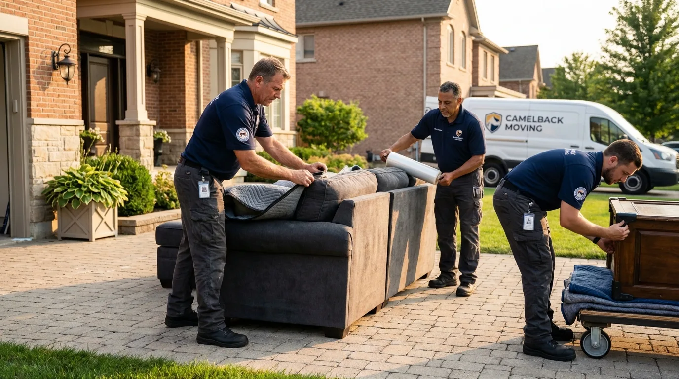 Large estate moving crew wrapping furniture in Lakota, ND