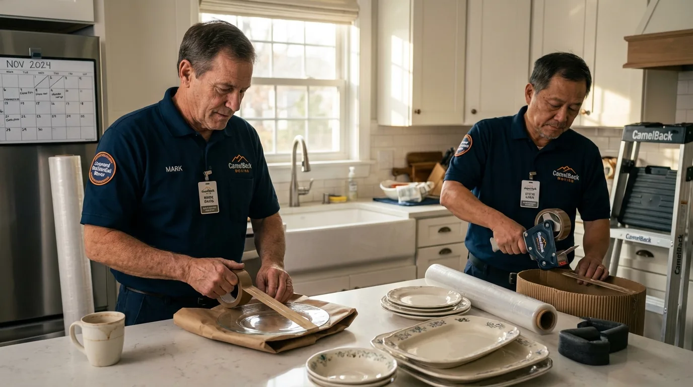 Professional crew packing kitchen dishware in Lakota, ND